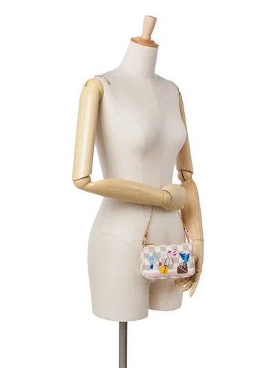Pre-owned Louis Vuitton 2018 Damier Azur Christmas Birds Mini Pochette Accessoires Handbag In White