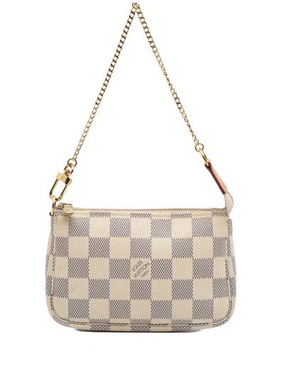 Pre-owned Louis Vuitton 2018 Damier Azur Mini Pochette Accessoires Handbag In White
