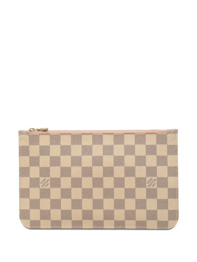 Pre-owned Louis Vuitton 2018 Damier Azur Neverfull Mm Pouch In White