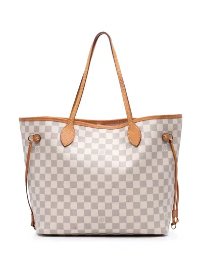 Pre-owned Louis Vuitton 2018 Damier Azur Neverfull Mm Tote Bag In White
