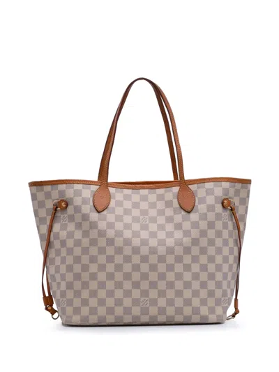 Pre-owned Louis Vuitton 2018 Damier Azur Neverfull Mm Tote Bag In White