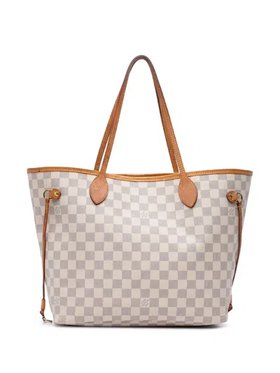 Pre-owned Louis Vuitton 2018 Damier Azur Neverfull Mm Tote Bag In White