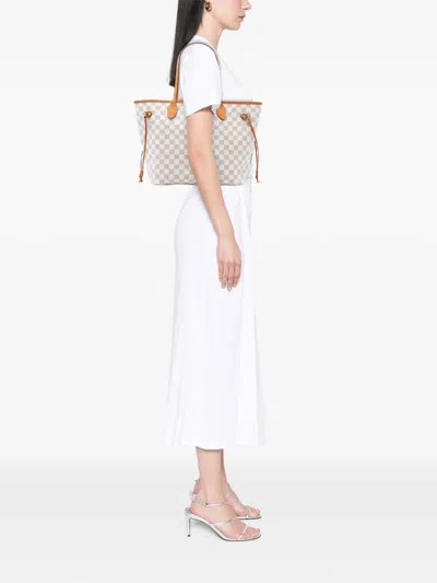 Pre-owned Louis Vuitton 2018 Damier Azur Neverfull Mm Tote Bag In White