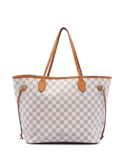 Pre-owned Louis Vuitton 2018 Damier Azur Neverfull Mm Tote Bag In White