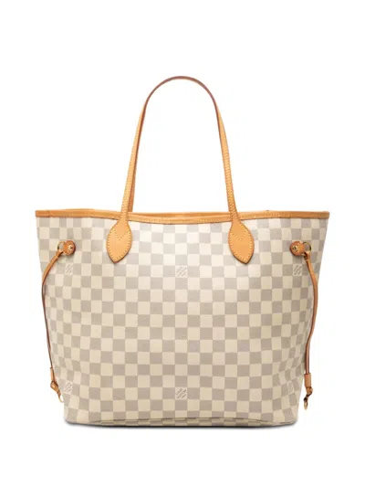 Pre-owned Louis Vuitton 2018 Damier Azur Neverfull Mm Tote Bag In White