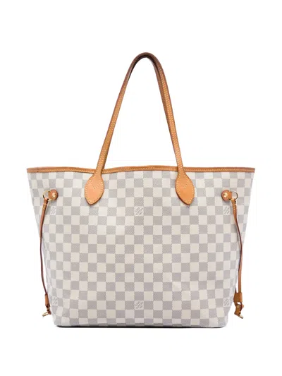 Pre-owned Louis Vuitton 2018 Damier Azur Neverfull Mm Tote Bag In White