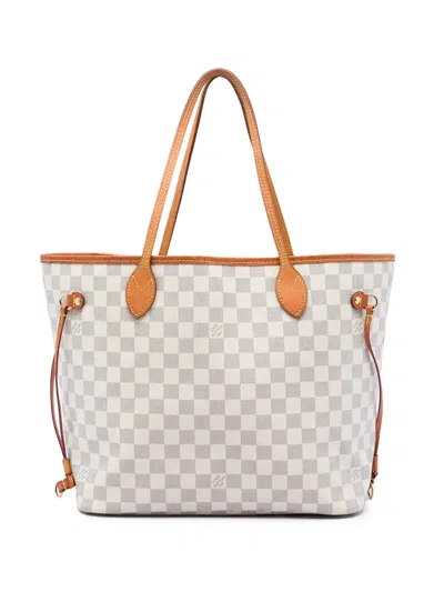 Pre-owned Louis Vuitton 2018 Damier Azur Neverfull Mm Tote Bag In White