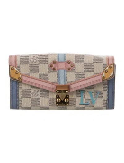 Pre-owned Louis Vuitton 2018 Damier Azur Pattern Sarah Wallet In Neutral
