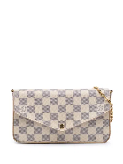 Pre-owned Louis Vuitton 2018 Damier Azur Pochette Felicie Crossbody Bag In White