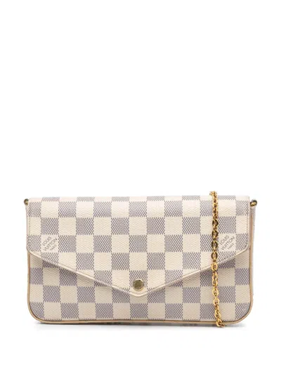 Pre-owned Louis Vuitton 2018 Damier Azur Pochette Felicie Crossbody Bag In White