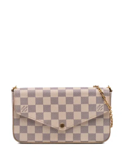 Pre-owned Louis Vuitton 2018 Damier Azur Pochette Felicie Crossbody Bag In White