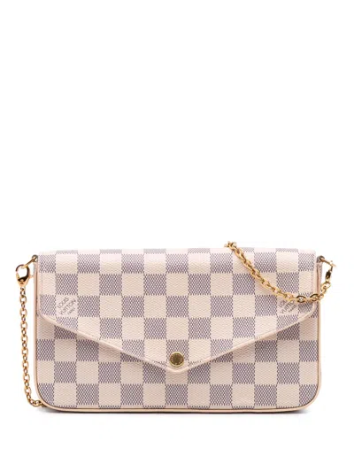 Pre-owned Louis Vuitton 2018 Damier Azur Pochette Felicie Crossbody Bag In White