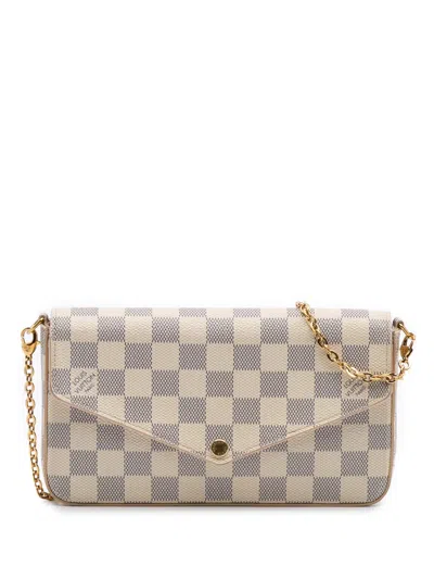 Pre-owned Louis Vuitton 2018 Damier Azur Pochette Felicie Crossbody Bag In White