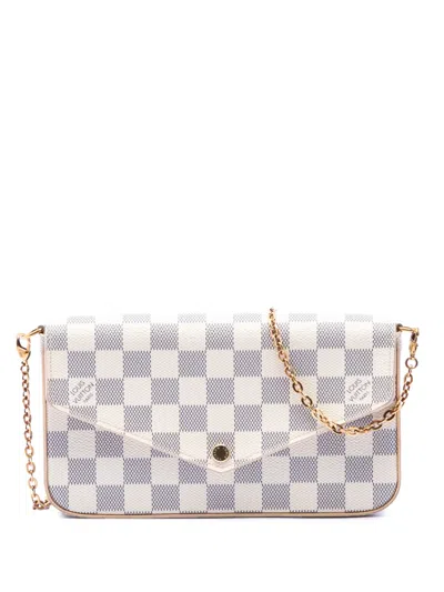 Pre-owned Louis Vuitton 2018 Damier Azur Pochette Felicie Crossbody Bag In White