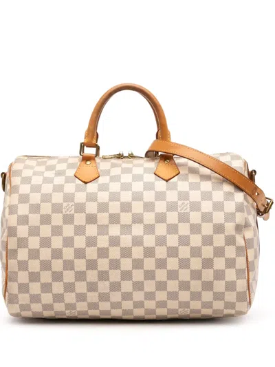 Pre-owned Louis Vuitton 2018 Damier Azur Speedy Bandouliere 35 Satchel In White