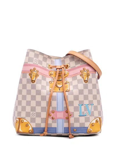 Pre-owned Louis Vuitton 2018 Damier Azur Summer Trunks Neonoe Bucket Bag In White