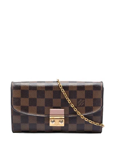 Pre-owned Louis Vuitton 2018 Damier Ebene Croisette Chain Wallet Crossbody Bag In Brown