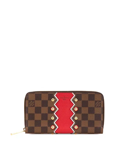 Pre-owned Louis Vuitton 2018 Damier Ebene Karakoram Zippy Wallet Long Wallets In Brown