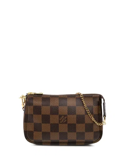 Pre-owned Louis Vuitton 2018 Damier Ebene Mini Pochette Accessoires Handbag In Brown