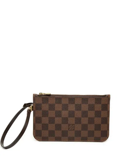 Pre-owned Louis Vuitton 2018 Damier Ebene Neverfull Mm Pouch In Brown
