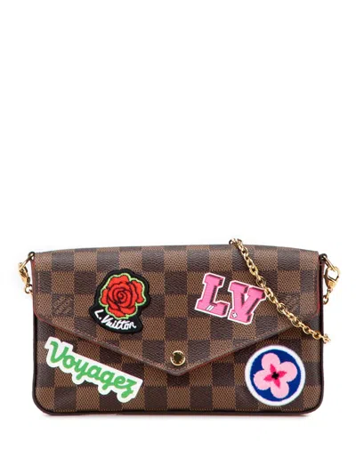 Pre-owned Louis Vuitton 2018 Damier Ebene Pochette Felicie Patchwork Crossbody Bag In Brown