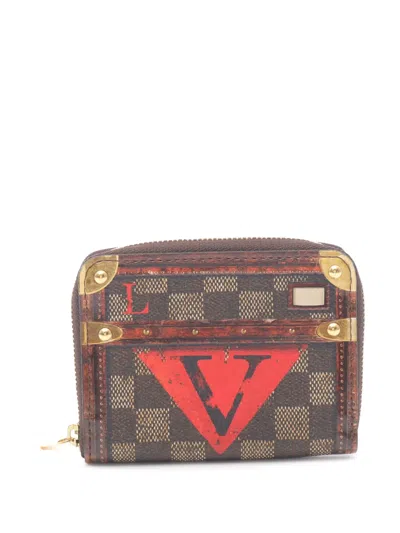 Pre-owned Louis Vuitton 2018 Damier Ebene Trunk Time Zippy Purse Coin Pouch In Brown