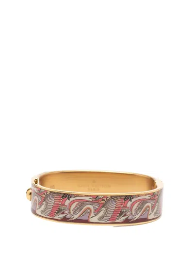 Pre-owned Louis Vuitton 2018 Gold Plated Enamel Monogram Confidential Hinge Bracelet S Costume Bracelet