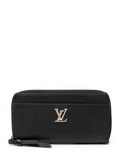 Pre-owned Louis Vuitton 2018 Leather Lockme Zippy Wallet Long Wallets In Black