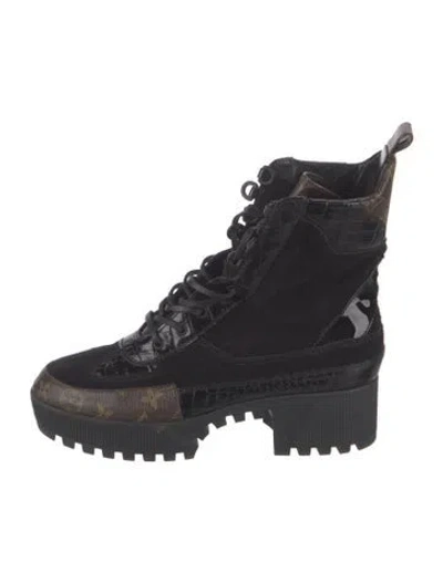 Pre-owned Louis Vuitton 2018 Lv Monogram Combat Boots In Black/brown
