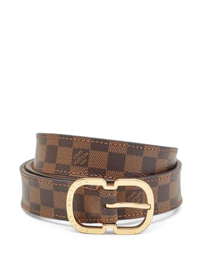 Pre-owned Louis Vuitton 2018 Mini Damier Ebene Buckle Belt In Brown