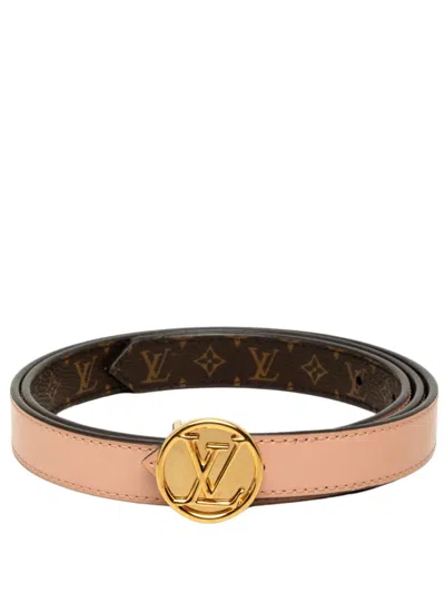 Pre-owned Louis Vuitton 2018 Monogram And Leather Lv Circle Reversible Belt In Brown