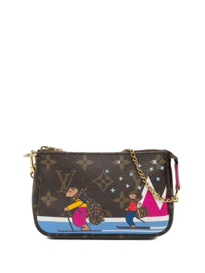 Pre-owned Louis Vuitton 2018 Monogram Bears On Skis Christmas Animation Mini Pochette Accessories Handbag In Brown