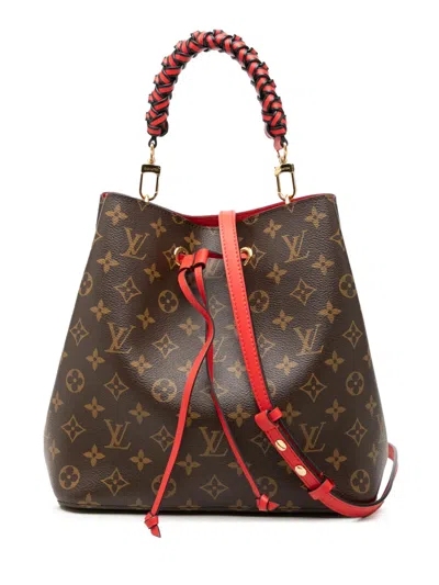 Pre-owned Louis Vuitton 2018 Monogram Braided Neonoe Mm Bucket Bag In Brown