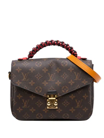 Pre-owned Louis Vuitton 2018 Monogram Braided Pochette Metis Satchel In Brown