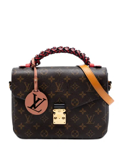 Pre-owned Louis Vuitton 2018 Monogram Braided Pochette Metis Satchel In Brown