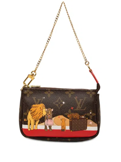 Pre-owned Louis Vuitton 2018 Monogram Cats Christmas Animation Mini Pochette Accessories Shoulder Bag In Brown