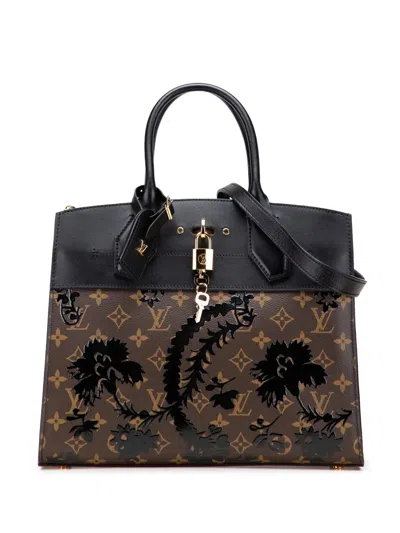 Pre-owned Louis Vuitton 2018 Monogram City Steamer Blossom Mm Satchel In Black