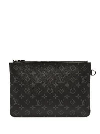 Pre-owned Louis Vuitton 2018 Monogram Eclipse Cabas Pochette Clutch Bag In Black