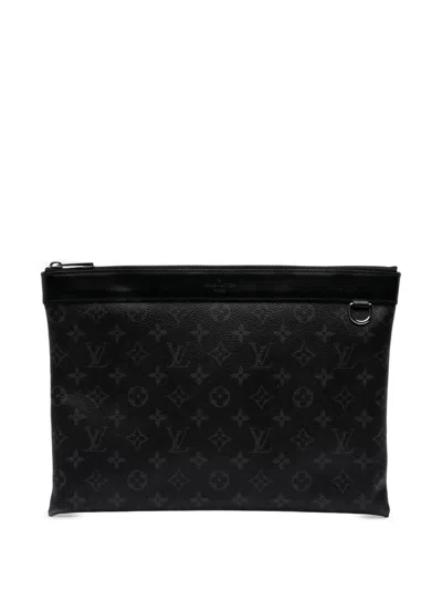 Pre-owned Louis Vuitton 2018 Monogram Eclipse Discovery Pochette Gm Clutch Bag In Black