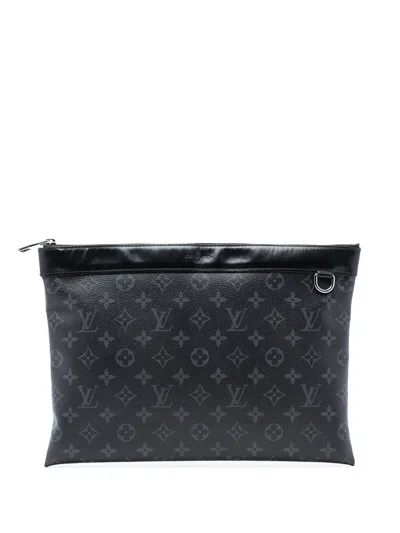 Pre-owned Louis Vuitton 2018 Monogram Eclipse Discovery Pochette Gm Clutch Bag In Black