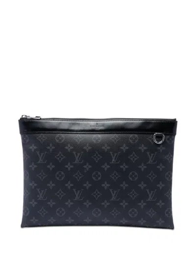 Pre-owned Louis Vuitton 2018 Monogram Eclipse Discovery Pochette Gm Clutch Bag In Black