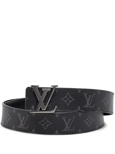 Pre-owned Louis Vuitton 2018 Monogram Eclipse Lv Initiales Reversible Belt In Black