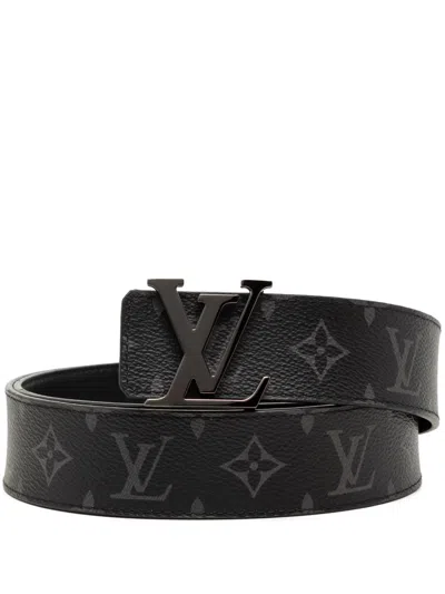 Pre-owned Louis Vuitton 2018 Monogram Eclipse Lv Initiales Reversible Belt In Black