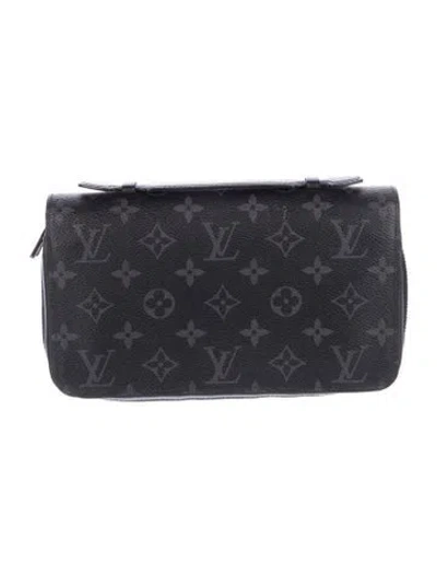 Pre-owned Louis Vuitton 2018 Monogram Eclipse Macassar Zippy Xl Wallet In Black