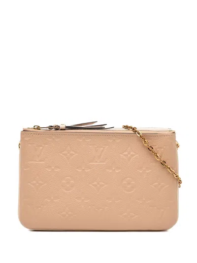 Pre-owned Louis Vuitton 2018 Monogram Empreinte Double Zip Pochette Crossbody Bag In Brown