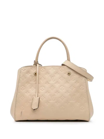 Pre-owned Louis Vuitton 2018 Monogram Empreinte Montaigne Mm Satchel In Brown
