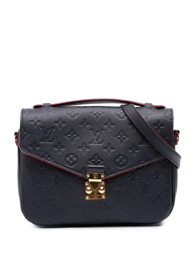 Pre-owned Louis Vuitton 2018 Monogram Empreinte Pochette Metis Satchel In Blue