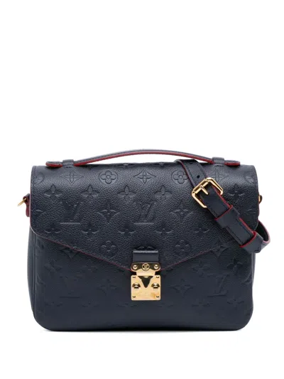 Pre-owned Louis Vuitton 2018 Monogram Empreinte Pochette Metis Satchel In Blue