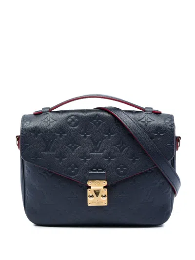 Pre-owned Louis Vuitton 2018 Monogram Empreinte Pochette Metis Satchel In Blue