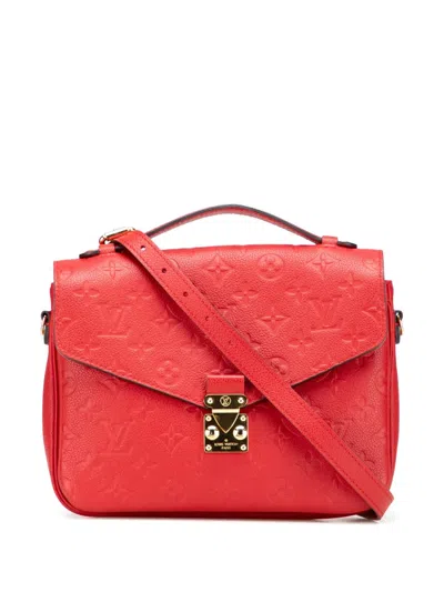 Pre-owned Louis Vuitton 2018 Monogram Empreinte Pochette Metis Satchel In Red